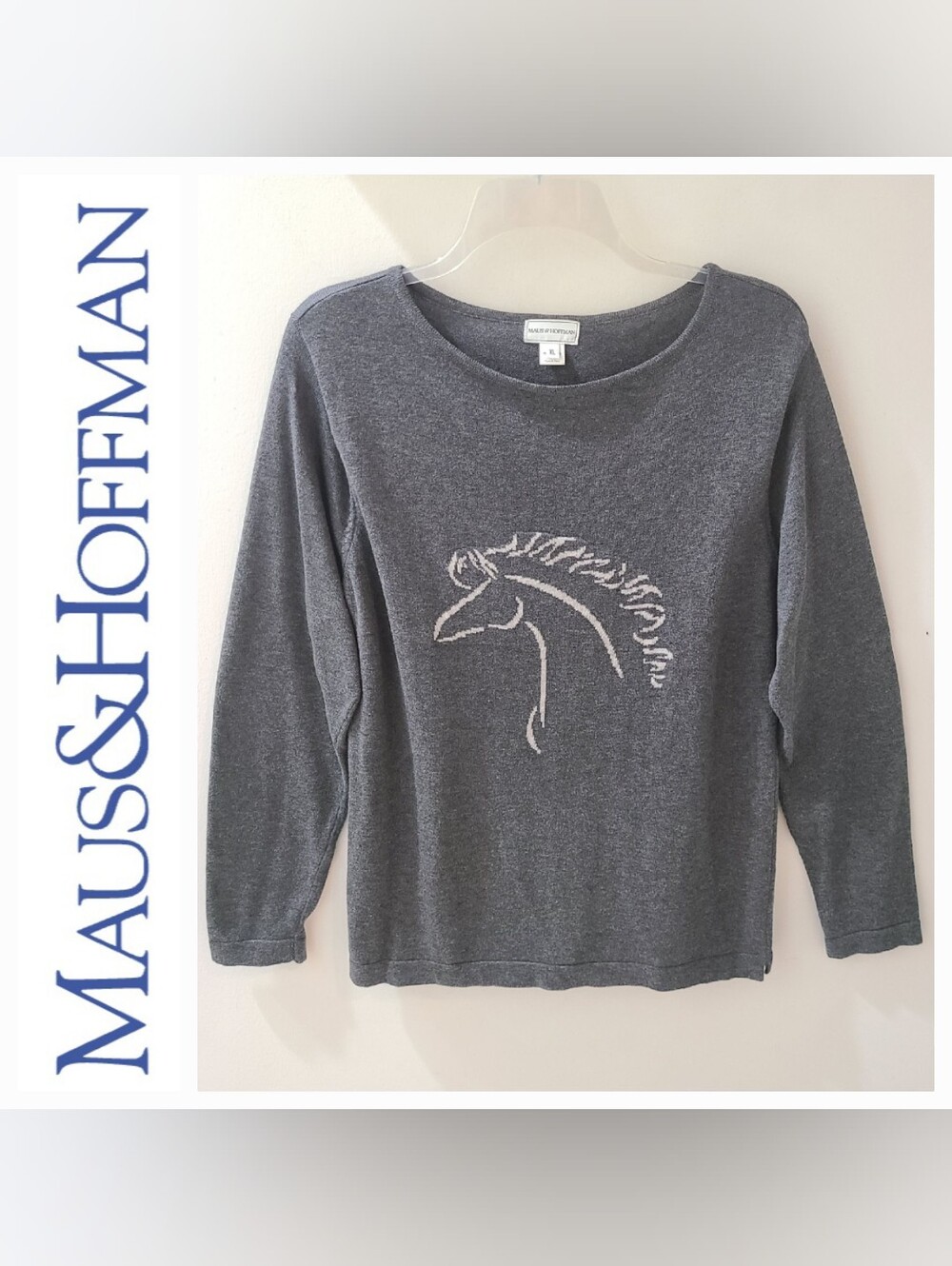 Maus & Hoffman Gray Nikki Intarsia Sweater Horsehead Print Sz XL